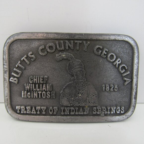 Metal Belt Buckle Butts County Georgia Treaty of Indian Springs 044 1977 USA - Picture 2 of 7